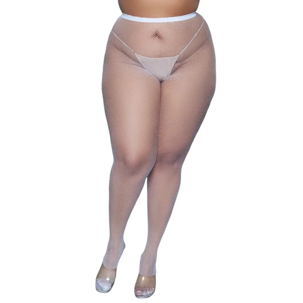High Waisted Fishnet Pantyhose - White